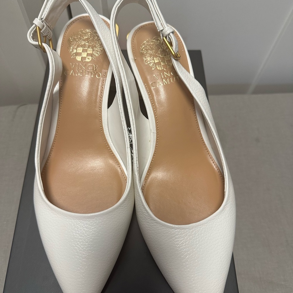 Vince Camuto White Leather Slingback Pumps
